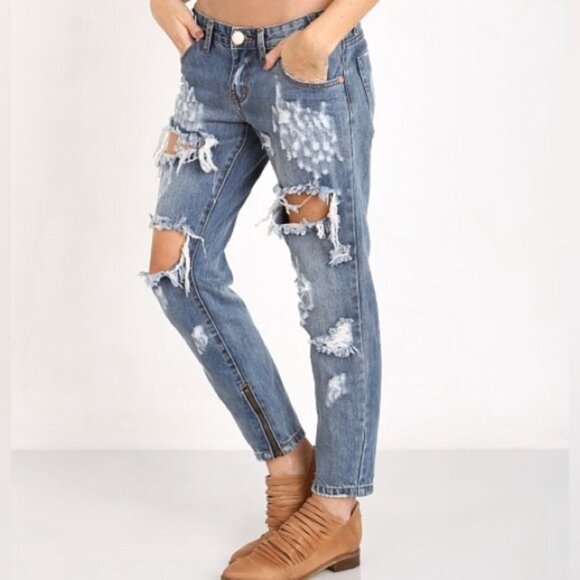 Free People One Teaspoon Freebirds Skinny Straight Jeans Distressed Low Rise - Picture 9 of 16